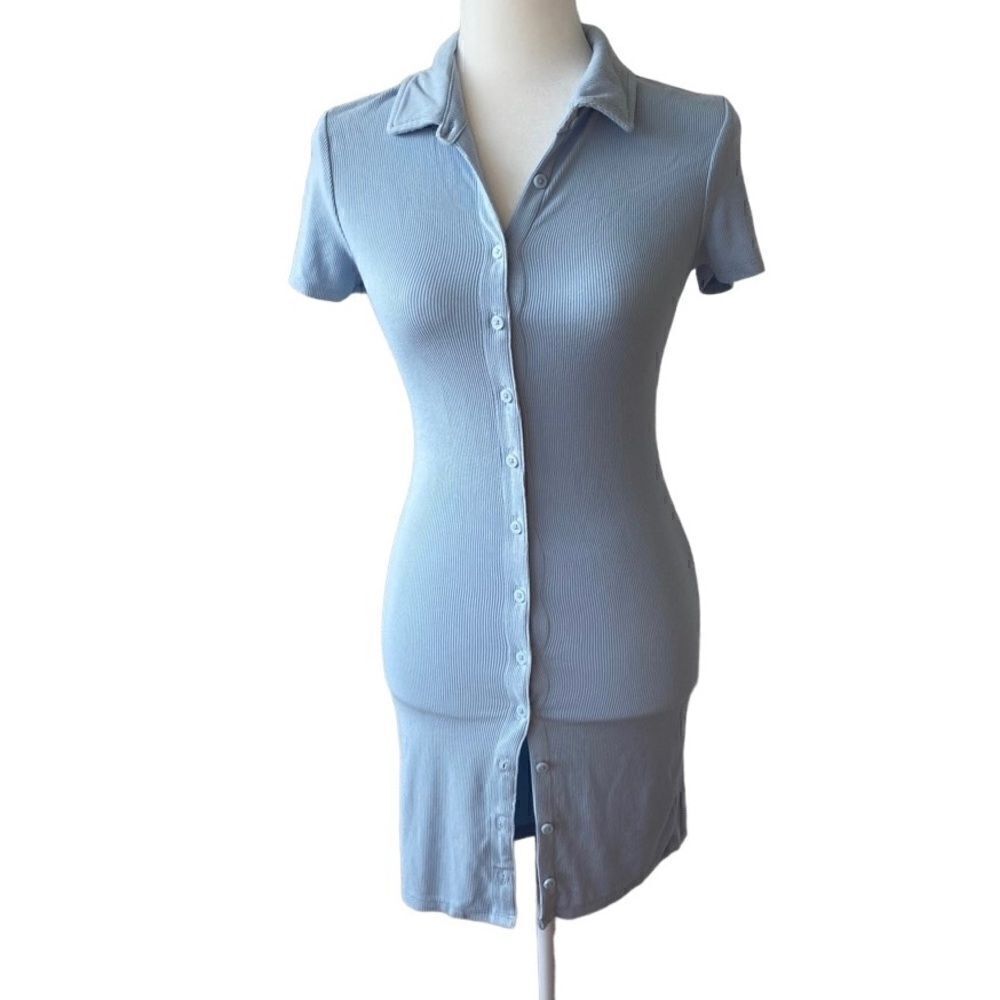 Forever 21 Button Front Tee Dress Ribbed Short Sleeves SZ S